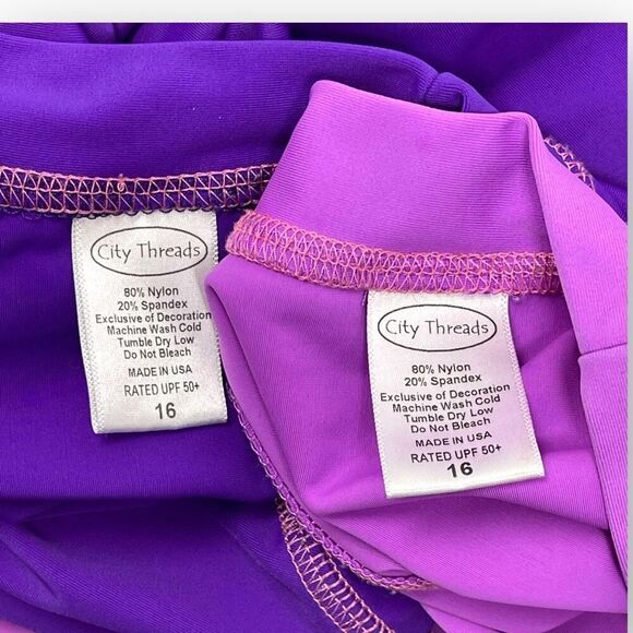 City Threads Lot of 2 Long Sleeve Swim Top Rash Guard Pink Purple Girl’s Size 16 - Picture 8 of 9